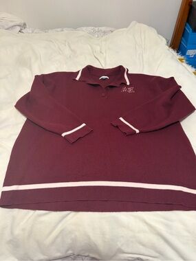 American Eagle Outfitters Maroon Polo Sweater with Contrast Trim Size Large